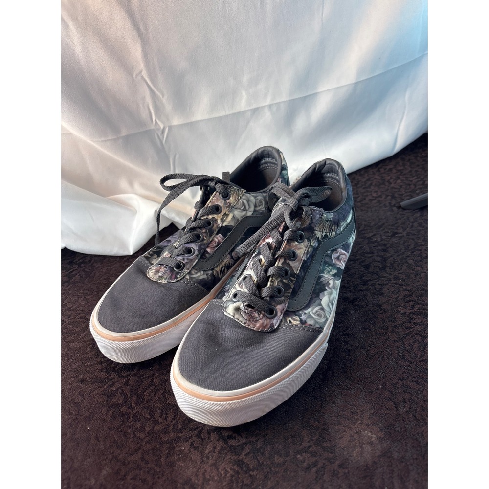 Vans Old Skool Moody Floral Dark Grey Rose Low Top Sneakers Womens 8.5